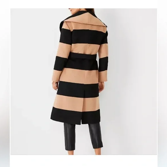Ann Taylor Stripes Drape Wrap Collar Coat - new - MEDIUM - Picture 3 of 5